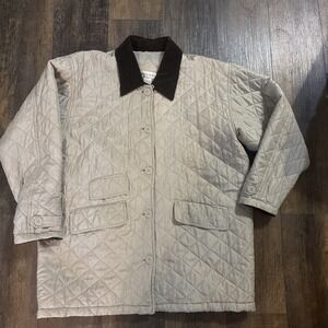 Bogari Jacket Womens Medium Khaki  Tan Quilted Silk Corduroy Collar Barn Coat